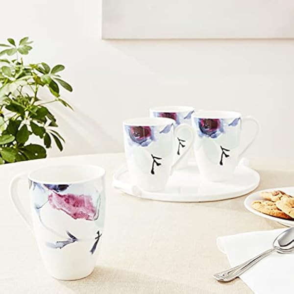 Lenox 885149 Indigo Watercolor Floral - Juego de 4 tazas, porcelana
